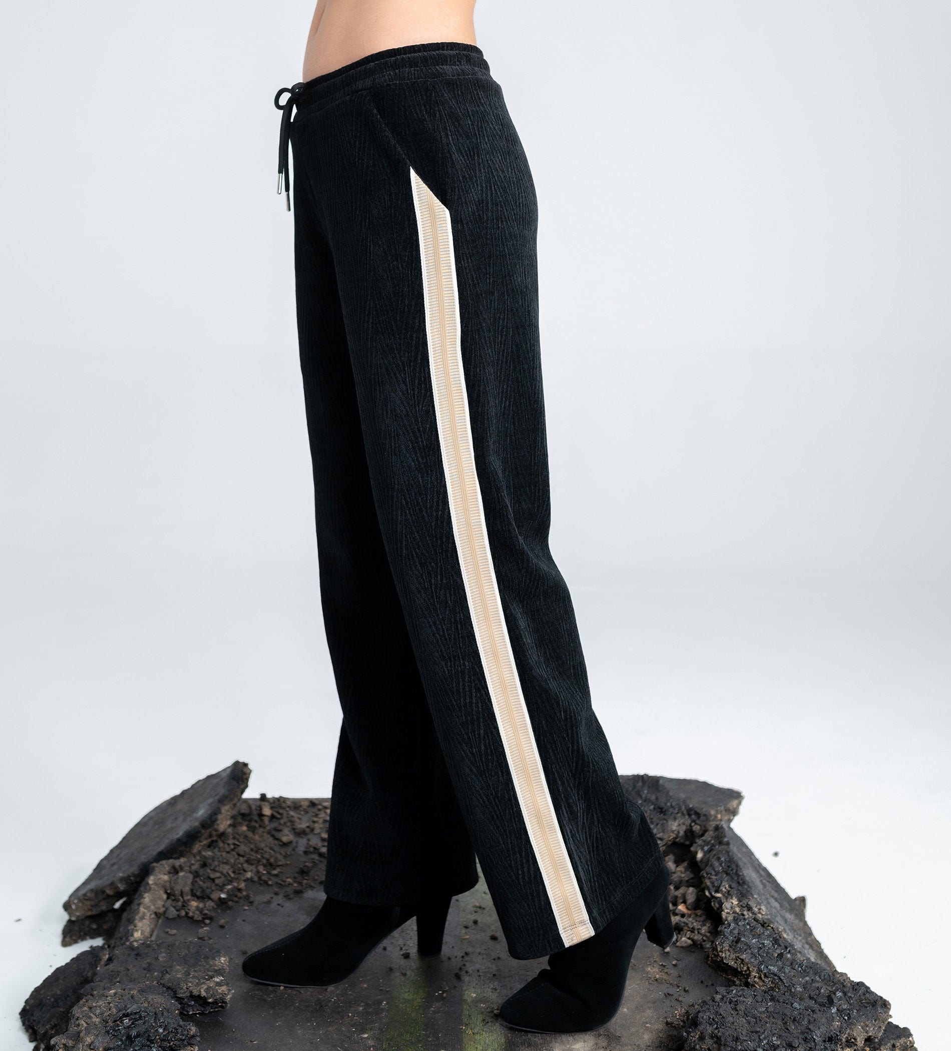 Trackpants Wide Leg Trackpant Modern Black Trackpants with Tape Accents