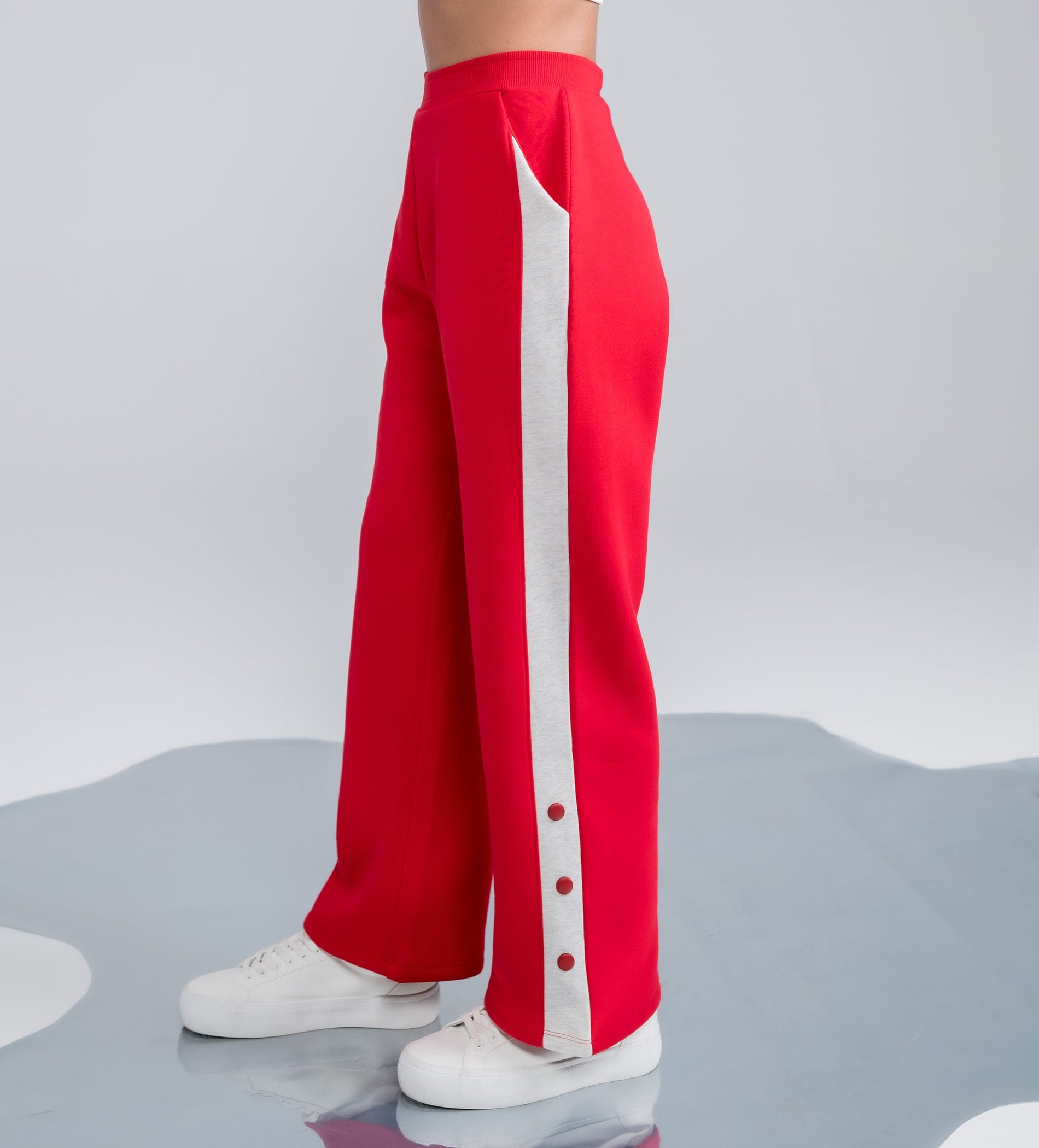 Trackpants Wide Leg Trackpant Stylish Red wide leg trackpant with Contrast Panels and Button Finish