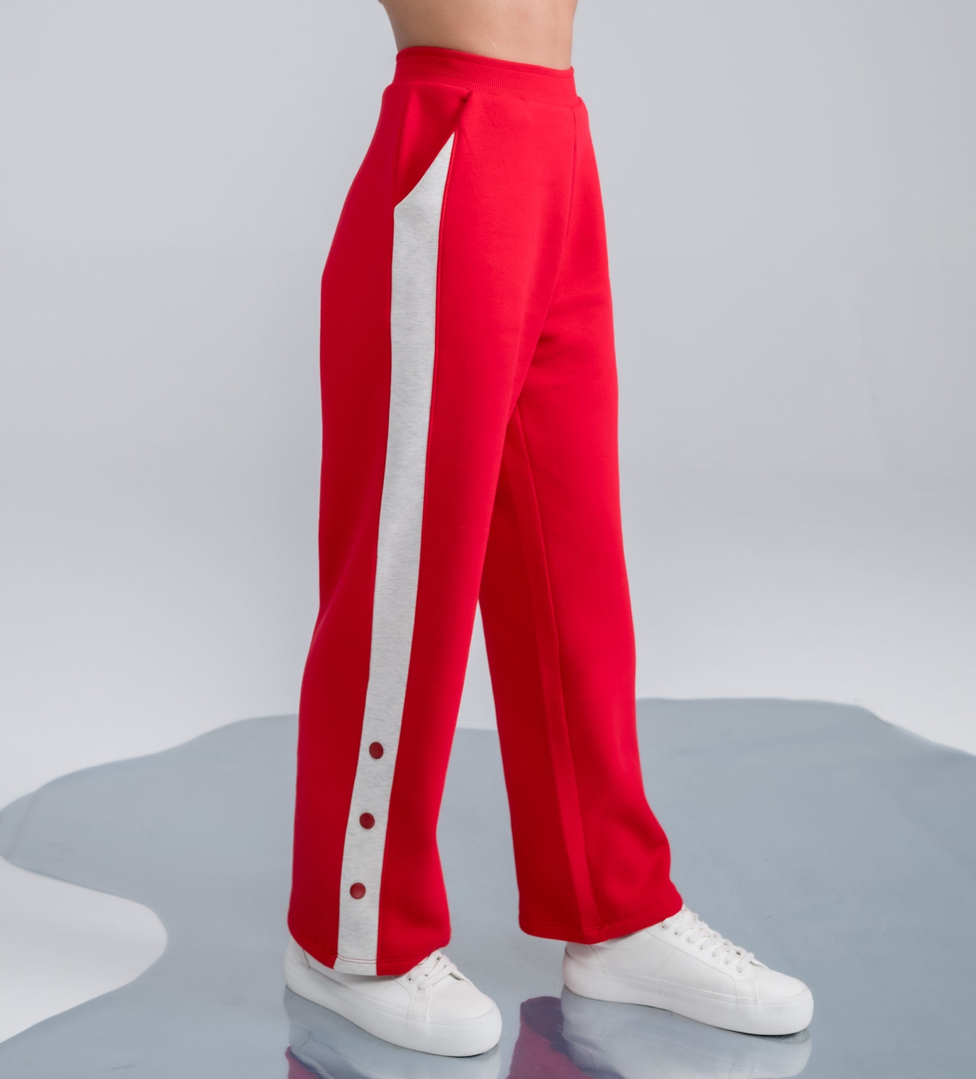 Trackpants Wide Leg Trackpant Stylish Red wide leg trackpant with Contrast Panels and Button Finish