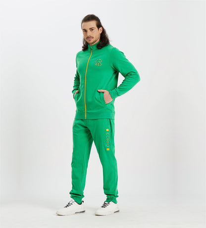 Men Green Compact Cotton Zip Up Tracksuit with Embossed Logo