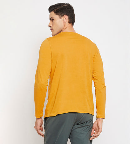 Men Mustard Long Sleeves Cotton T-Shirt