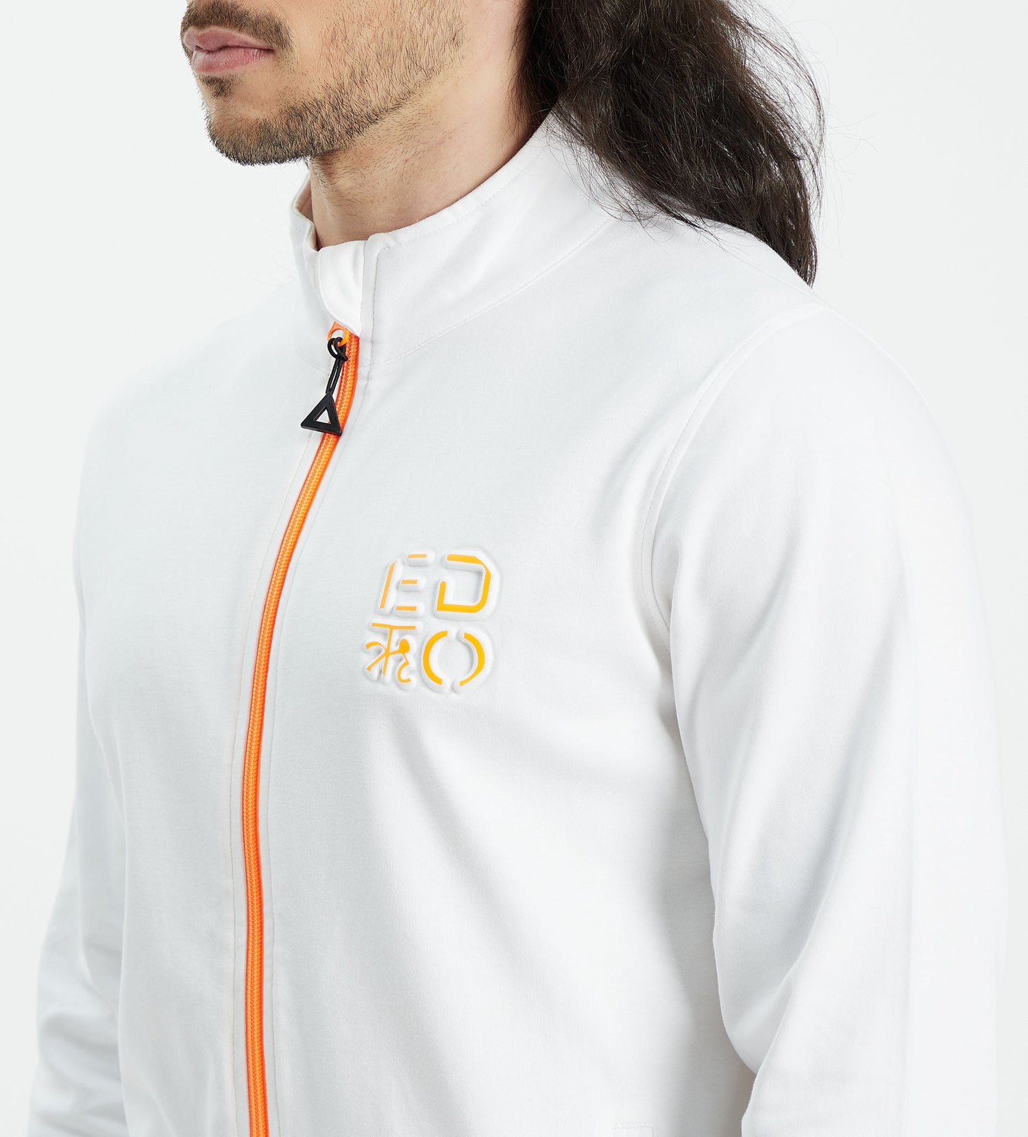 Men White Compact Cotton Zip Up Tracksuit with Embossed Logo
