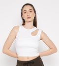 White Rib Knit Snug Tank Top for Women - EDRIO