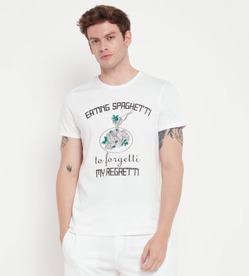 White Printed White Regular Fit T-Shirt for Men - EDRIO