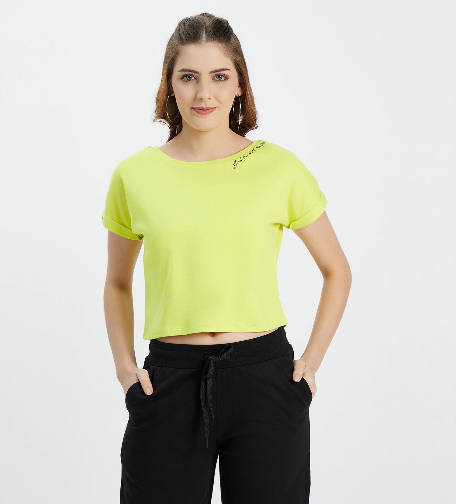 Women Lime Just Go With The Flow Crop Top