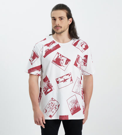 Men Maroon Oversized Photo Print T-shirt