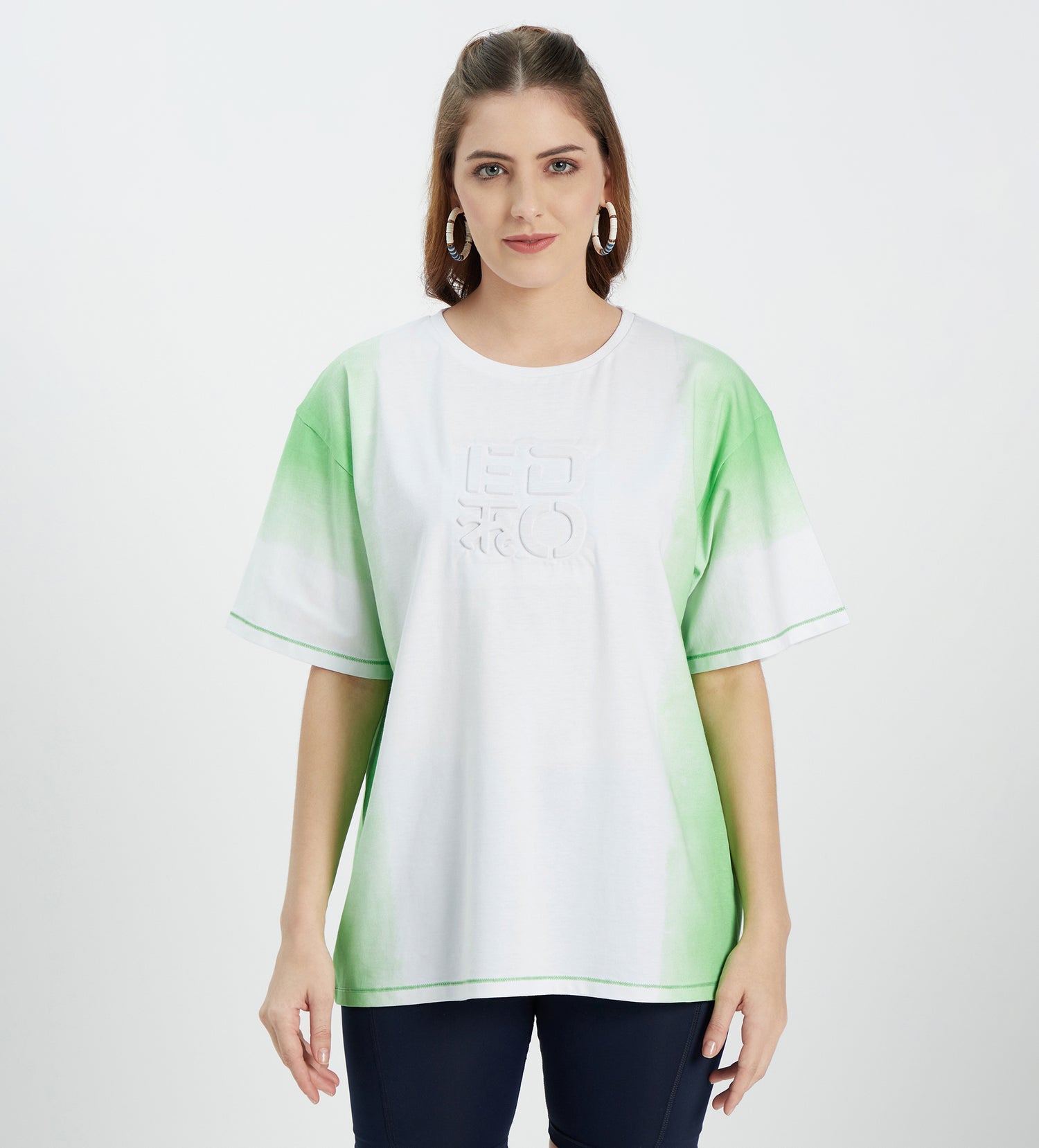 Women Green Oversized Ombre T-Shirt