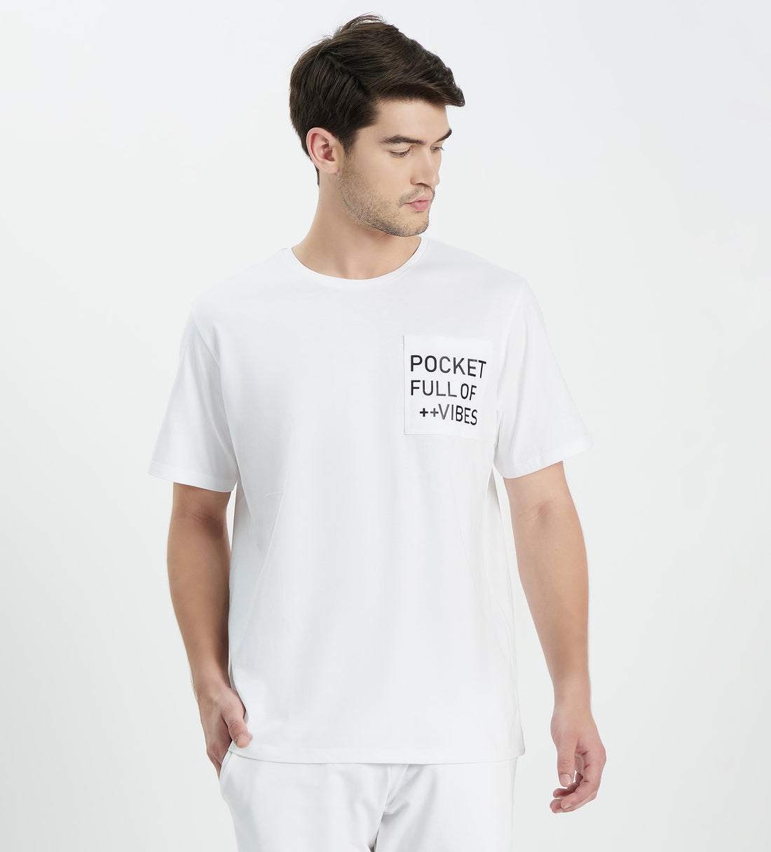Men White Oversized Patch Pocket T-shirt