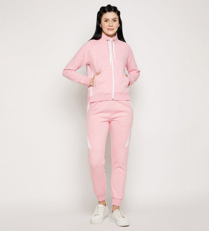 Women Pink Structured Fit Fleece Tracksuit