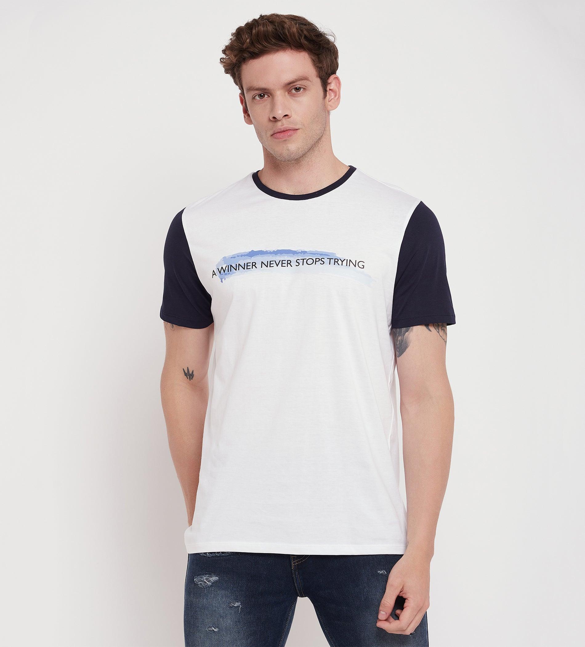 White Regular Fit Printed T-Shirt for Men
