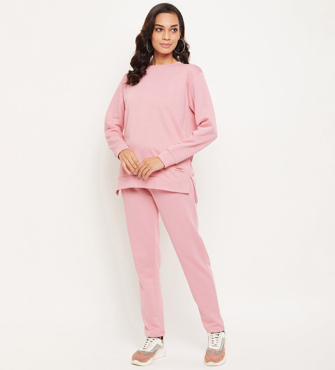 Women Pink Relaxed Fit Crew Neck All Season Tracksuit