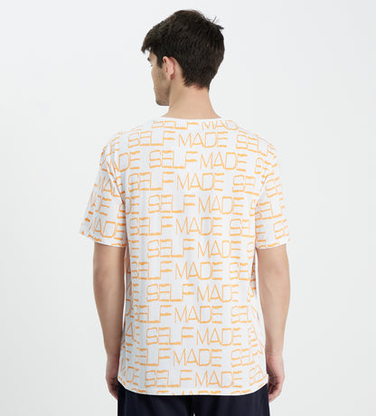 Men Orange Oversized Self Made Printed T-Shirt