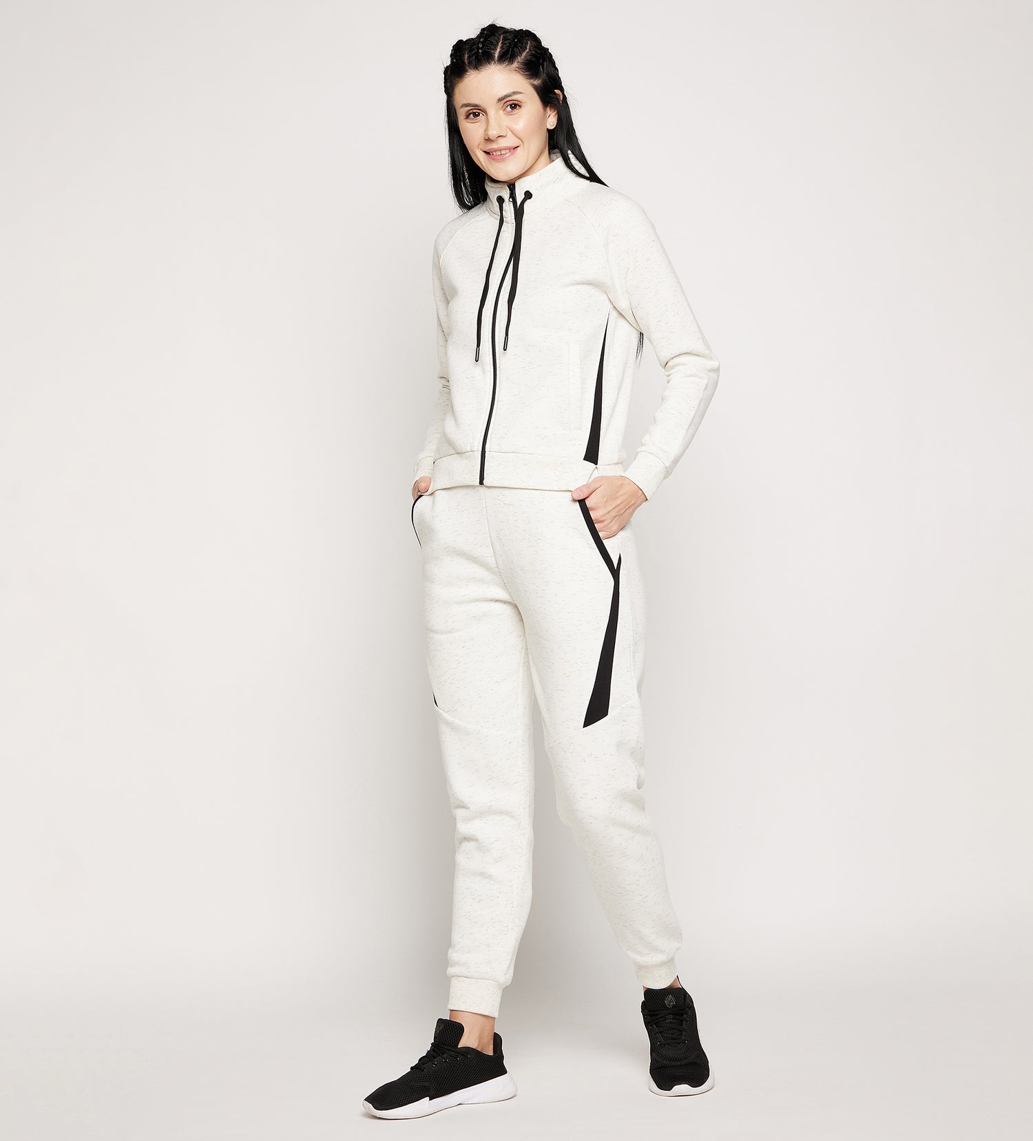 Women White Structured Fit Fleece Tracksuit