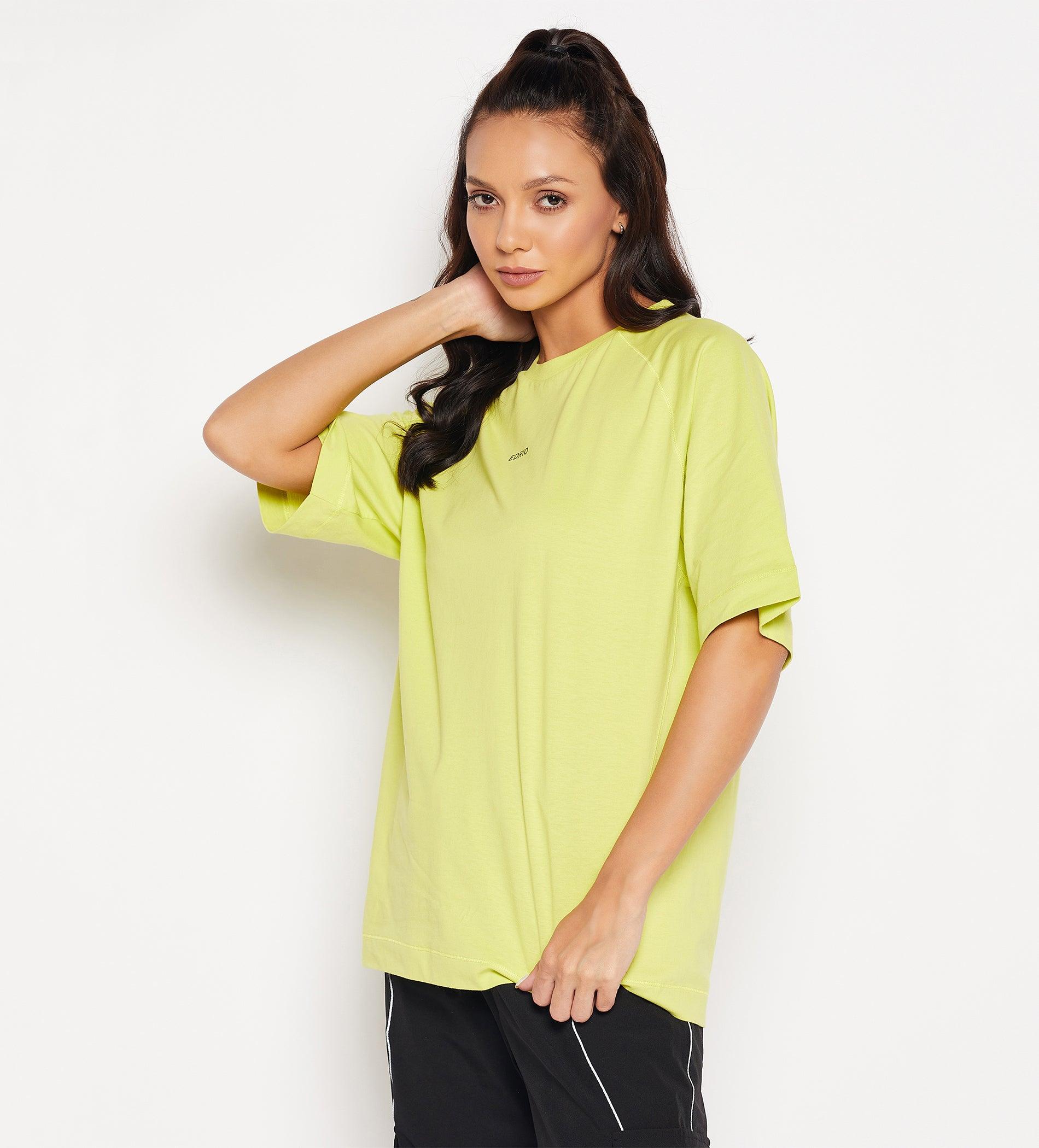 Neon Green Raglan Sleeve Solid Oversized T-Shirt