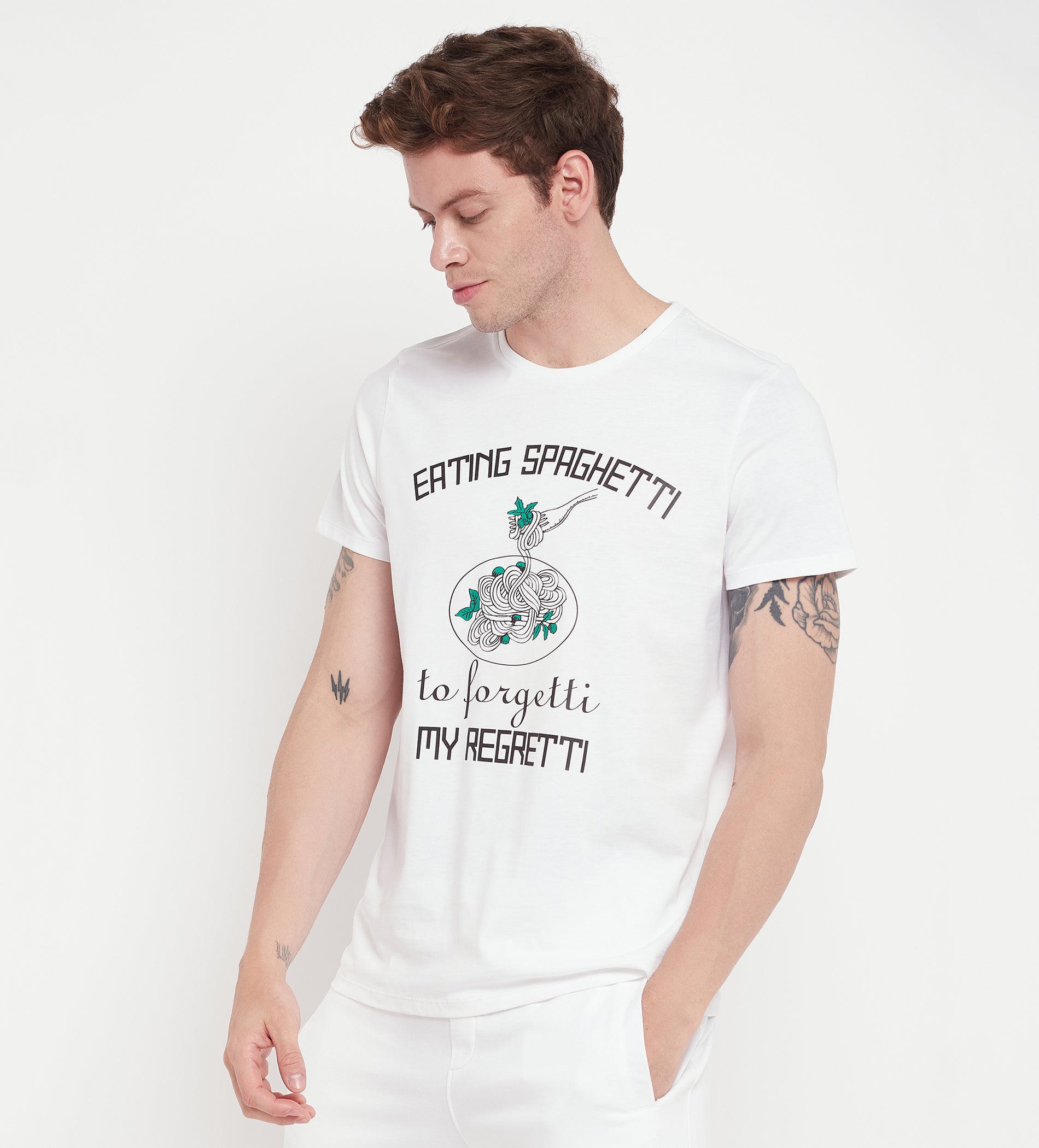 Printed White Regular Fit T-Shirt