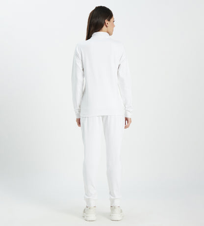 Women White Compact Cotton Zip up Tracksuit with Embossed Logo