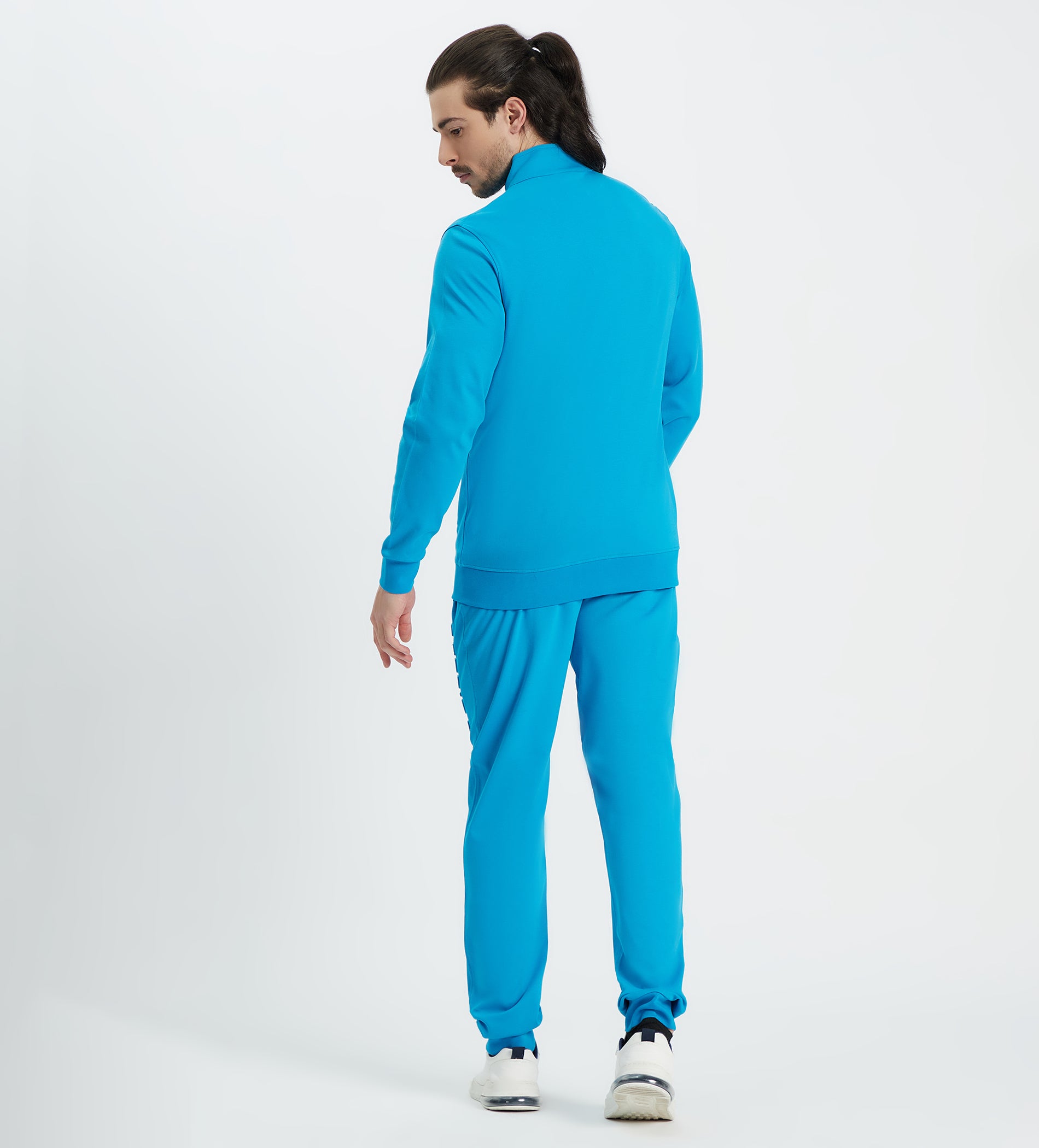 Men Blue Zip Up Tracksuit With Embossed Logo