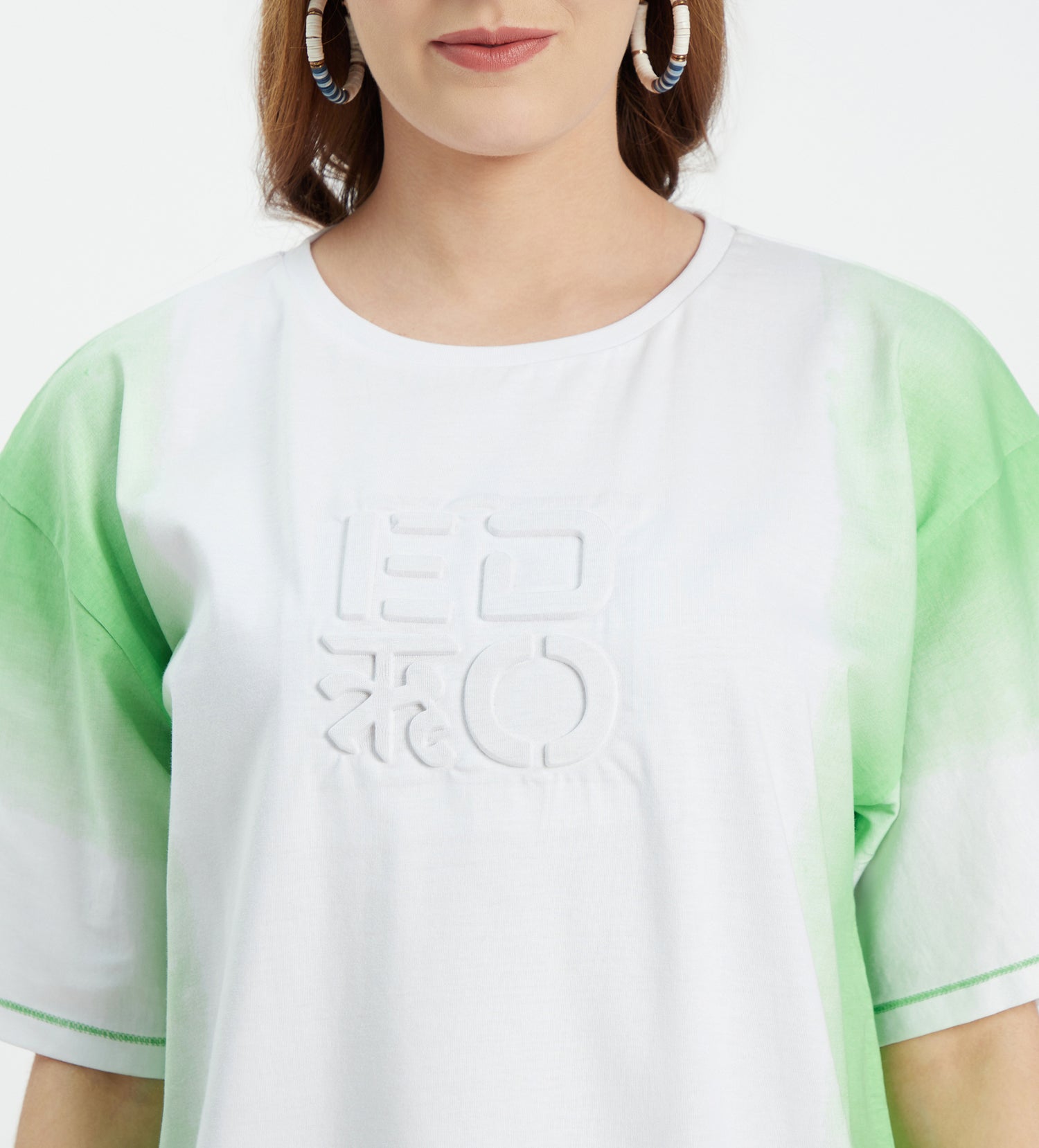 Women Green Oversized Ombre T-Shirt