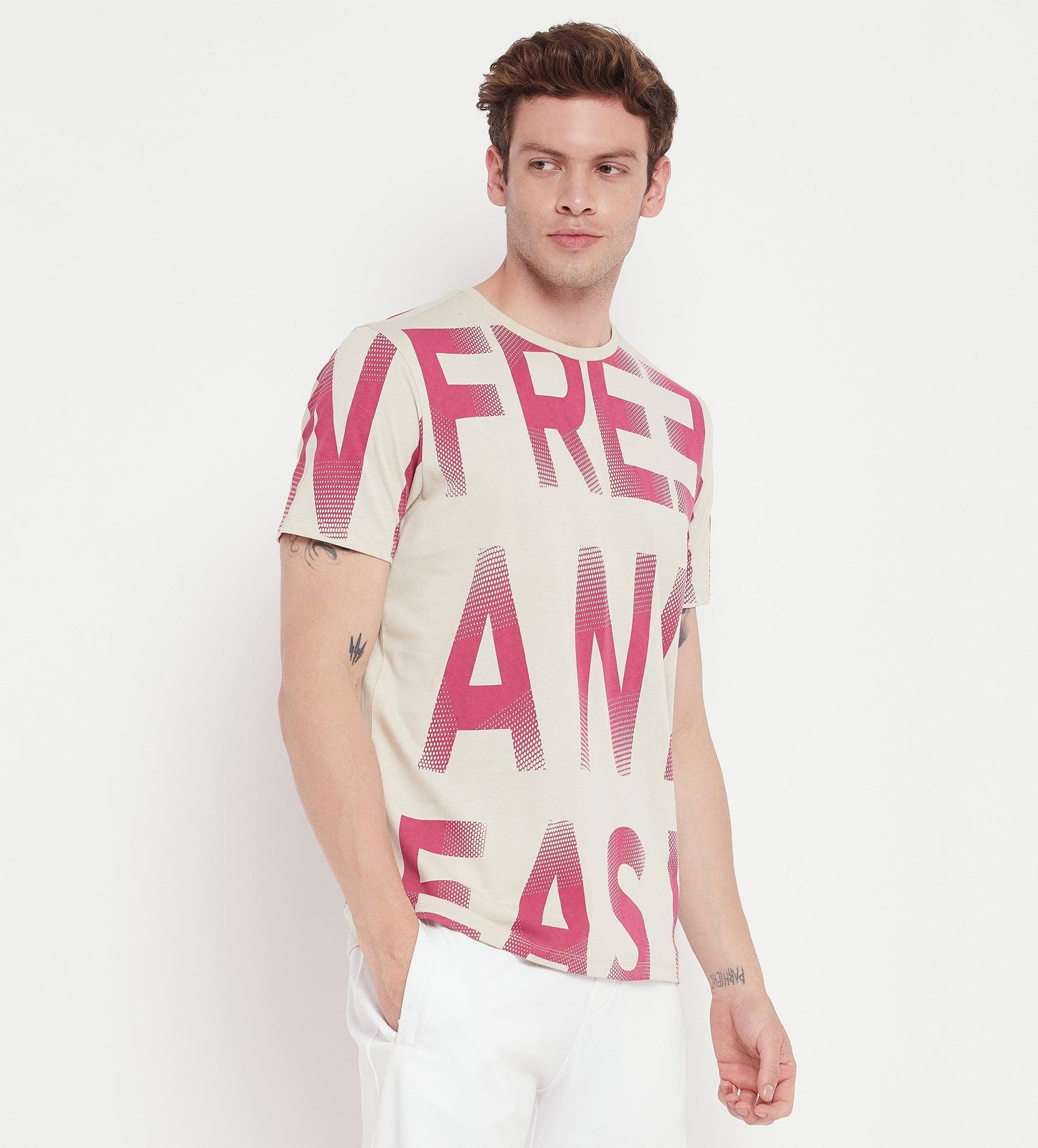 White Printed Regular Fit T-shirt for Men