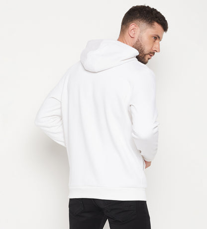Men White Hooded Regular Fleece Sweatshirt