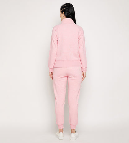 Women Pink Structured Fit Fleece Tracksuit