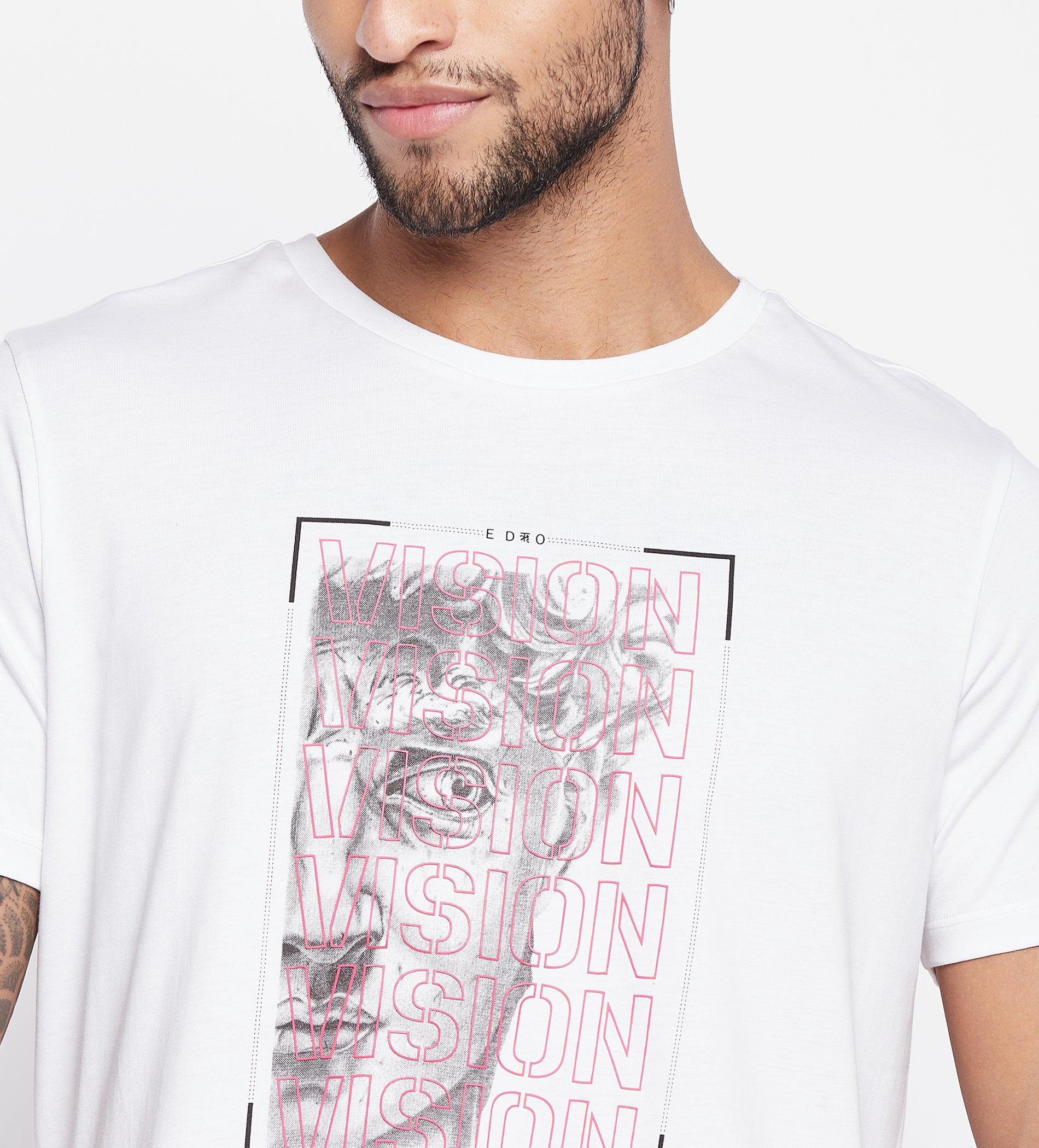 White Vision Printed Regular T-Shirt for Men