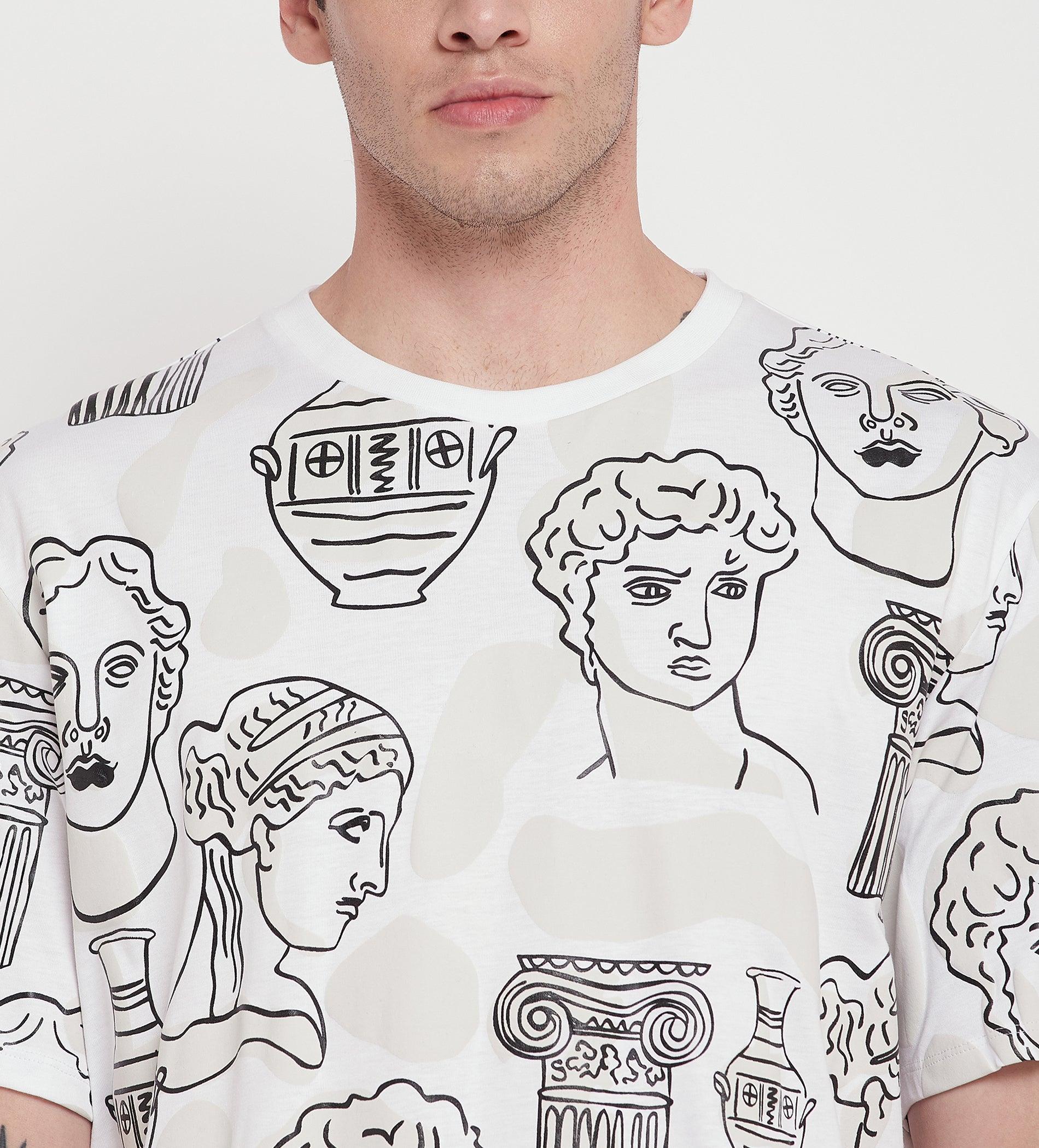 White Roman Faces Oversized T-Shirt for Men