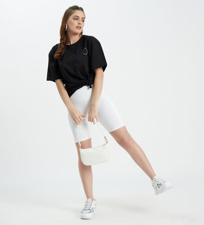 Women White Solid Biker Shorts With Pockets