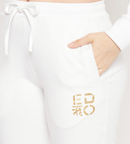 Women White Regular Zip Up All Season Tracksuit With Golden Lace
