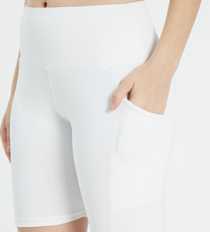 Women White Solid Biker Shorts With Pockets