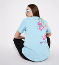 Sky Blue Bougainvillea Print Oversized T-Shirt for Women