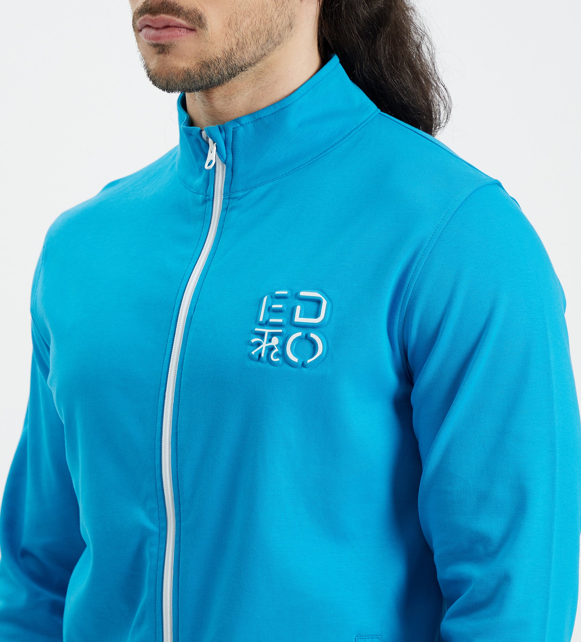 Men Blue Zip Up Tracksuit With Embossed Logo