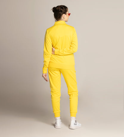Women Yellow Compact Cotton Zip up Tracksuit with Embossed Logo