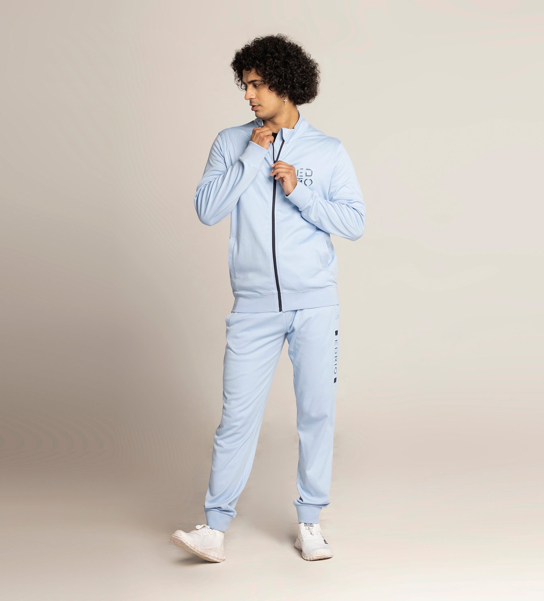 Men Blue Compact Cotton Zip Up Tracksuit with Embossed Logo