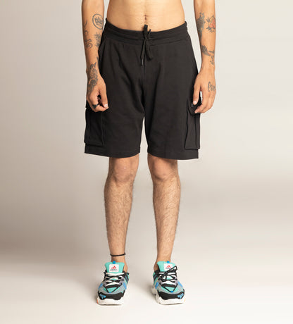 Men Black Cotton Cargo Shorts With Patch Logo
