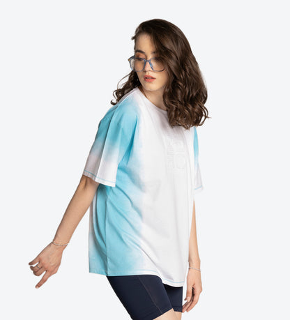 Women Blue Oversized Ombre T-Shirt
