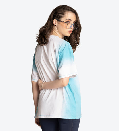 Women Blue Oversized Ombre T-Shirt
